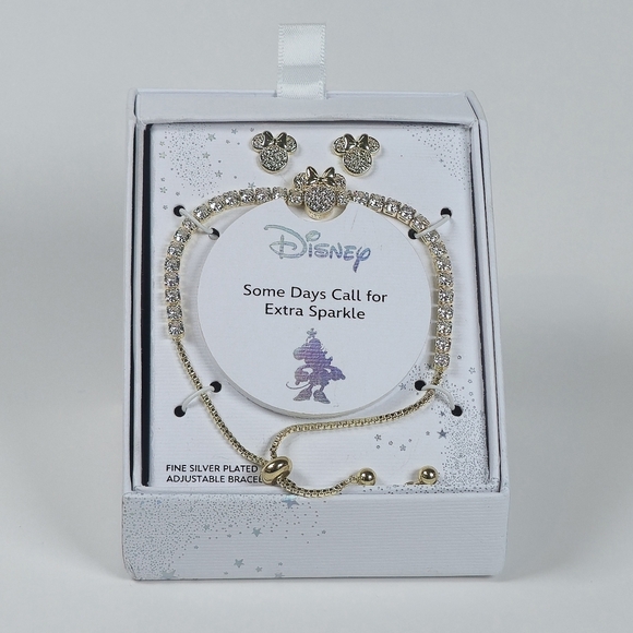 Disney Jewelry - Minnie Mouse Jewelry Set Includes An Adjustable Bracelet And Matching Earrings